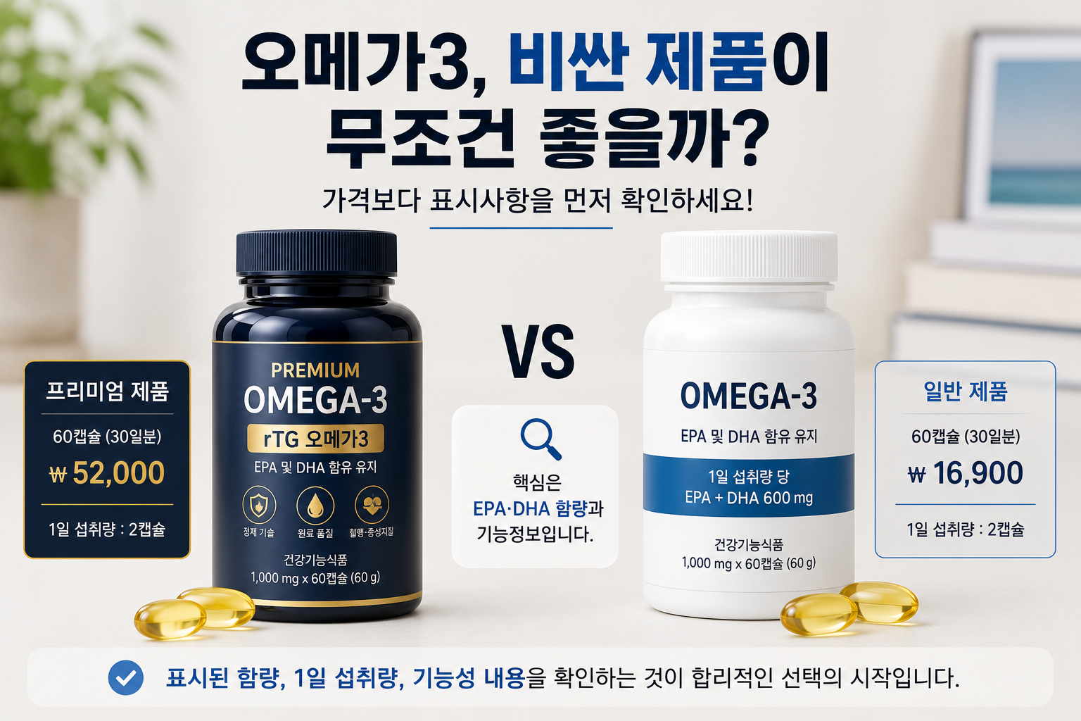 오메가3, 비싸면 더 좋을까? 가격보다 EPA·DHA 함량을 확인하세요.