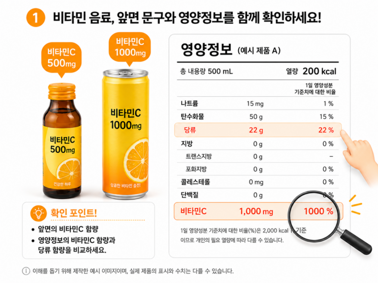 비타민 음료 한 병이면 충분할까? 비타민C 1000mg과 당류 확인법