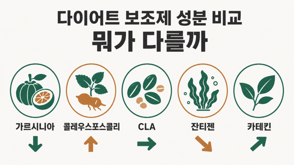 가르시니아 콜레우스포스콜리 CLA 잔티젠 카테킨 작용 원리 비교 이미지